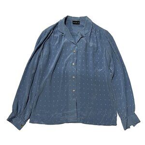 Voila Women Blue Polka Dot Long Sleeve Collared Button Up Shirt Size Small